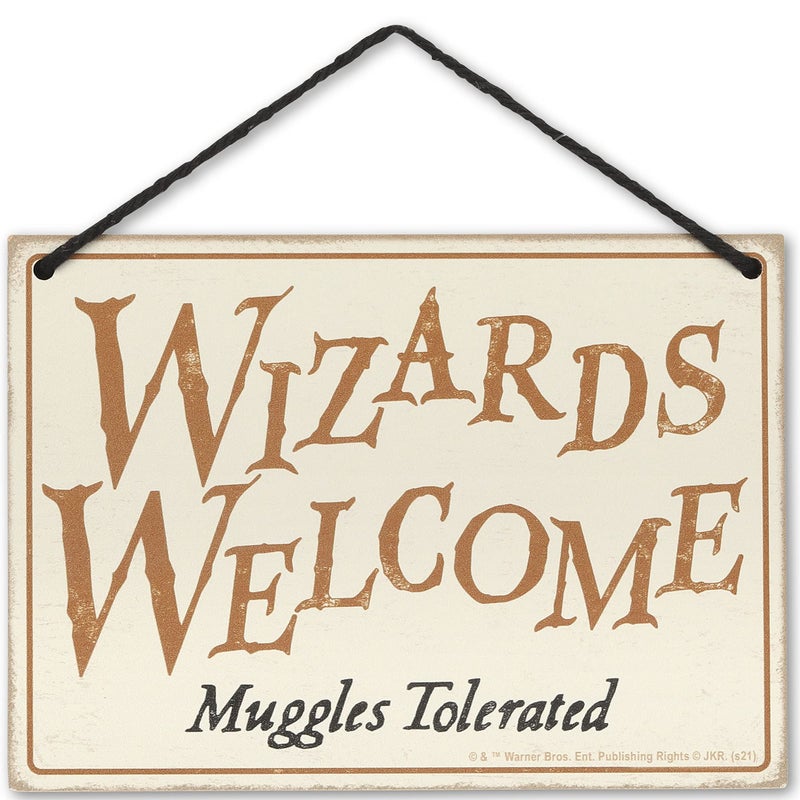 Open Road Brands Harry Potter Double Sided Hanging Wood Wall Decor - Wizards Welcome, Muggles Tolerated and Wizardry at Work, No Muggles Allowed - Image 3